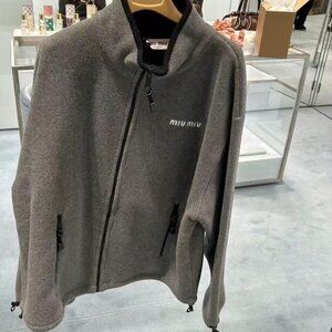 MIU MIU SS24 Women's Logo Embroidered Stand Collar Zipper Jacket